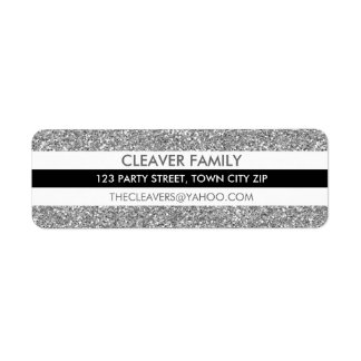 RETURN ADDRESS LABEL modern stripe glitter silver