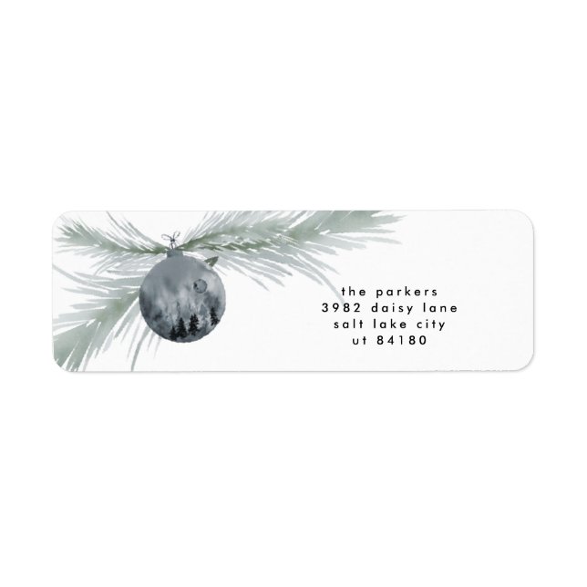 Return Address Label Navy Bauble Christmas Tree (Front)