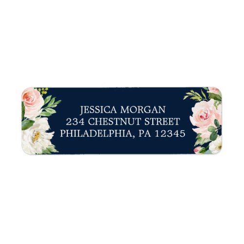 Return Address Label Navy Blue Gold Blush