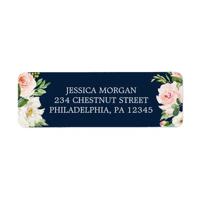 Return Address Label Navy Blue Gold Blush | Zazzle