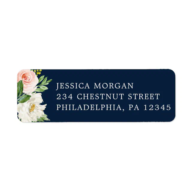 Return Address Label Navy Blue Gold Blush | Zazzle