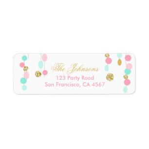 Return Address Label Pink Mint Gold glitter
