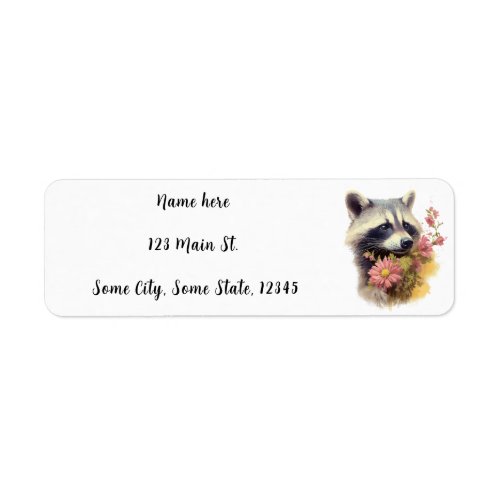 Return Address Label _ Raccoon Holding Wildflowers