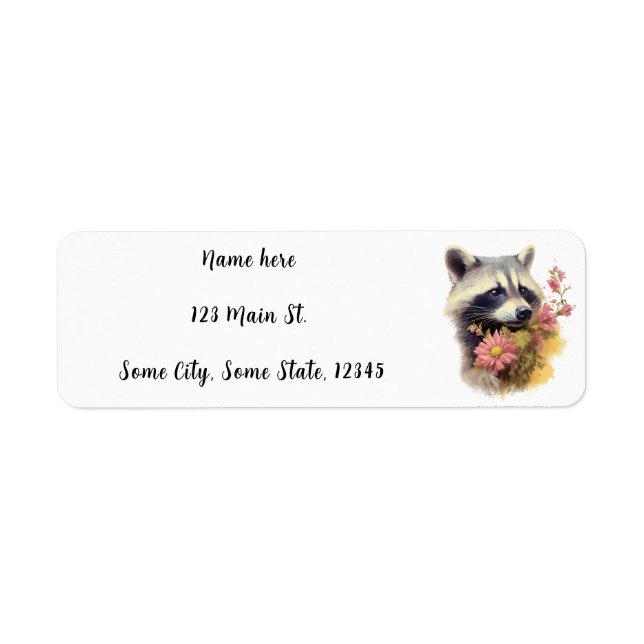 Return Address Label - Raccoon Holding Wildflowers (Front)