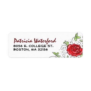 Return Address Label - Red Rose With Leaves 2 by juliea2010 at Zazzle