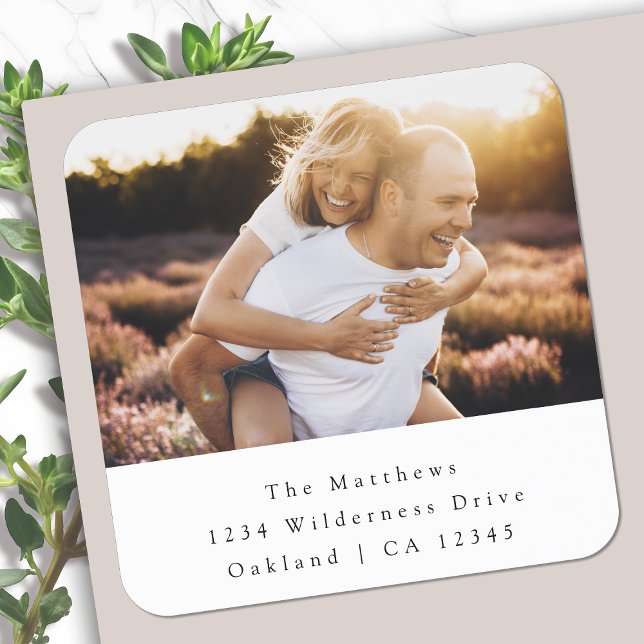 Return Address Label Roll | Photo Mailing Stickers (Stylish square return address photo labels for everyday mail, special occasions or seasonal mailing)