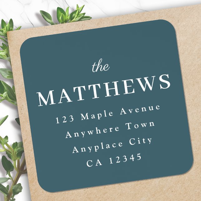 Return Address Label Roll | Teal Mail Stickers  (Stylish square return address labels for everyday mail, special occasions or seasonal mailing)