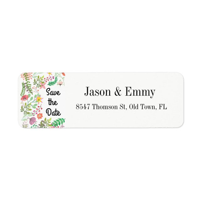 Return Address Label - Save the Date Floral Theme (Front)