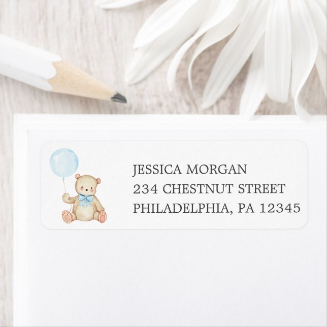Return Address Label Teddy Bear Boy Blue (Insitu)