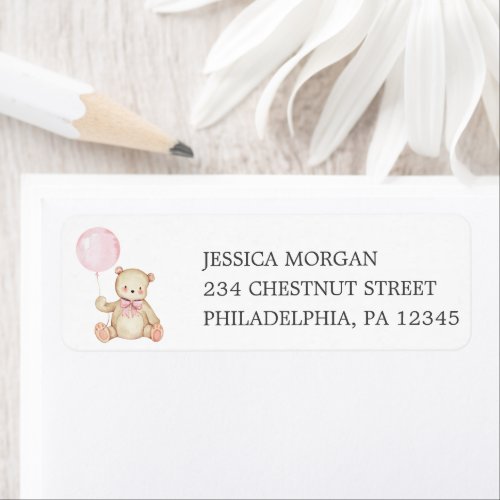 Return Address Label Teddy Bear Pink Girl