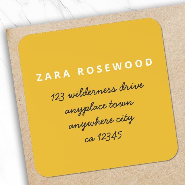 Return Address Label | Trendy Bold Mustard Yellow (Square return address sticker labels for everyday, special occasions & seasonal mail)
