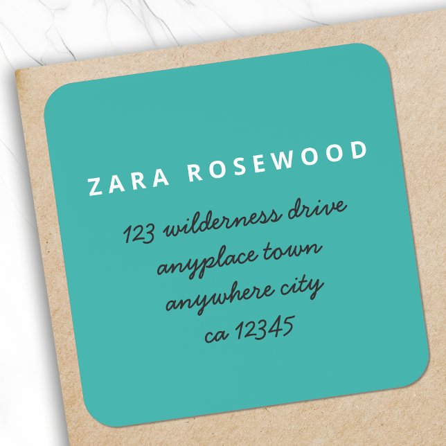 Return Address Label | Trendy Bold Sea Green (Square return address sticker labels for everyday, special occasions & seasonal mail)