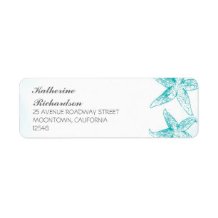 return address label with blue starfish couple