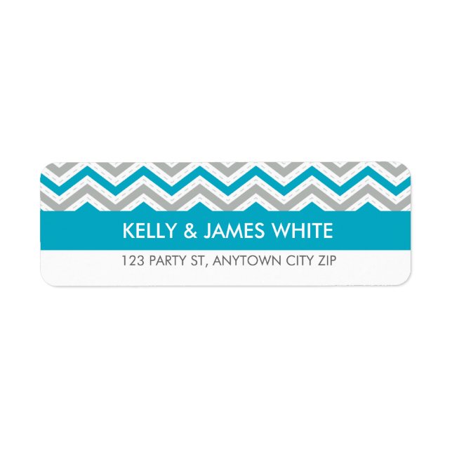 RETURN ADDRESS LABELS :: chevron stripe aqua blue (Front)