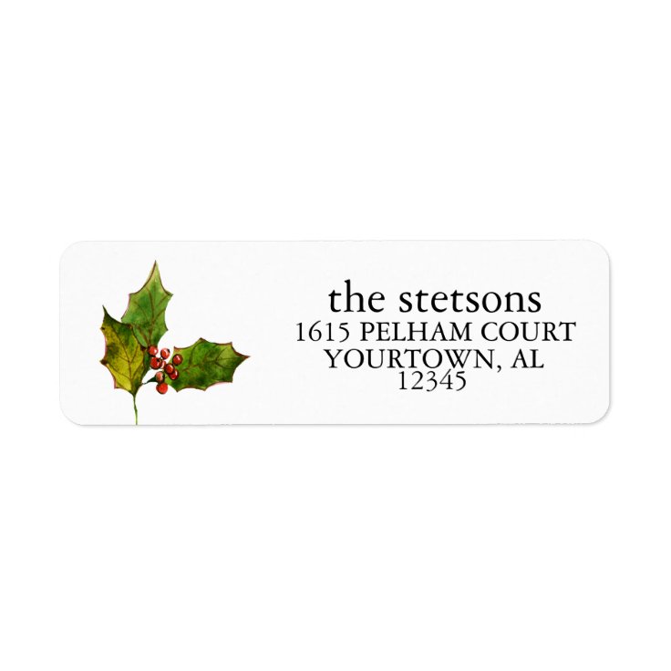 Return Address Labels Christmas Holly Leaf Zazzle 0605