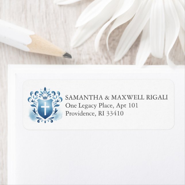 Return Address Labels Dusty Blue Crest (Insitu)
