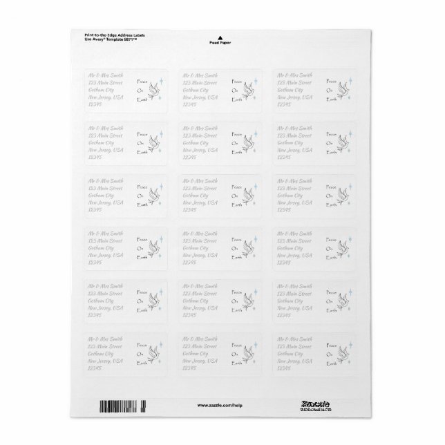 Return Address Labels - Peace on Earth (Full Sheet)