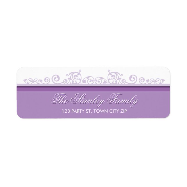 RETURN ADDRESS LABELS pretty curls violet purple (Front)