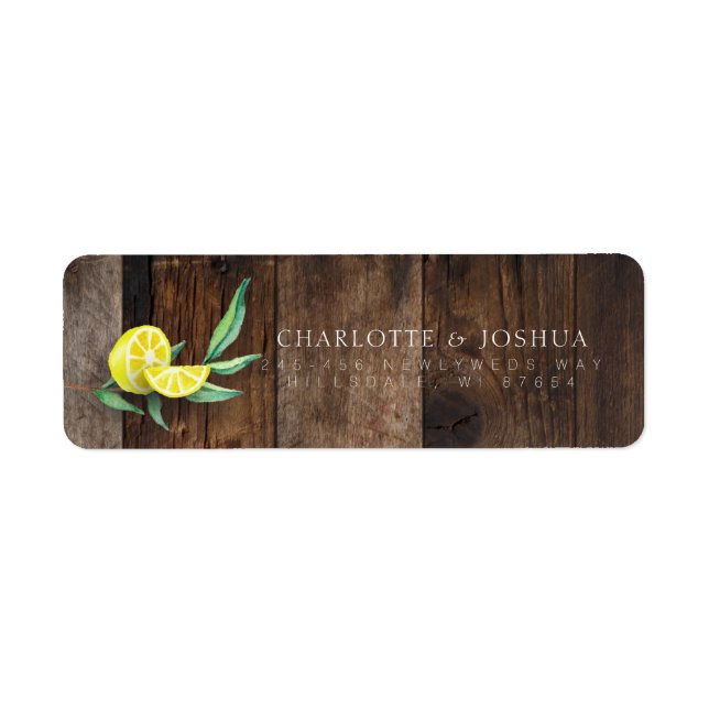 RETURN ADDRESS LABELS | Rustic Wood Lemon Wedding (Front)