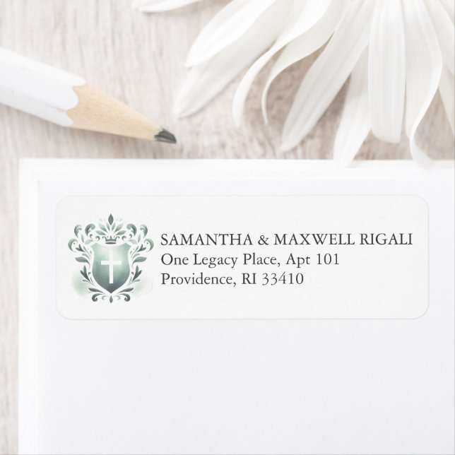 Return Address Labels Sage Green Crest (Insitu)