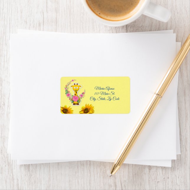 Return Address Labels Sunflower Giraffe Floral (Insitu)