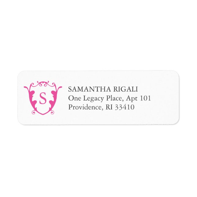 Return Address Labels Vibrant Pink Monogram (Front)