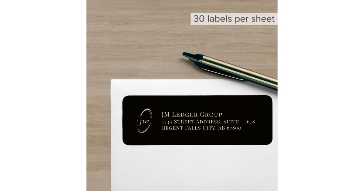 Return Address Labels with Gold Monogram Emblem | Zazzle