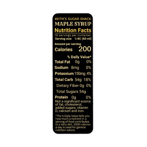 Return Address Maple Syrup Nutrition Black Yellow  Label