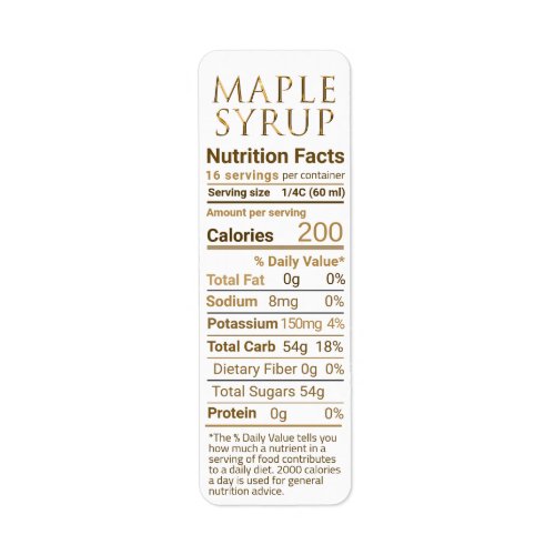 Return Address Maple Syrup Nutrition Gold Gradient Label