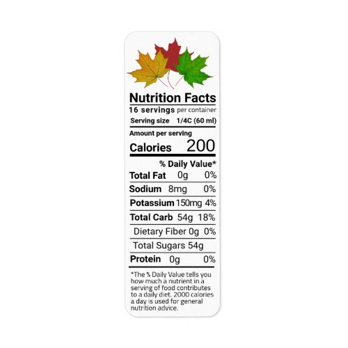 Return Address Maple Syrup Nutrition with 3 Leaves Label