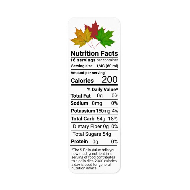 Return Address Maple Syrup Nutrition with 3 Leaves Label (Front)