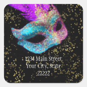 Return Address Masquerade Black Pink Blue Square Sticker