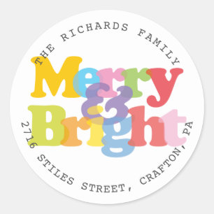 Return Address Merry And Bright Christmas Holidays Classic Round Sticker