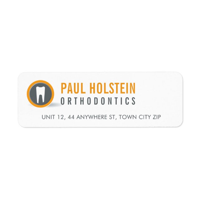 RETURN ADDRESS modern dentist tooth logo orange Label (Front)