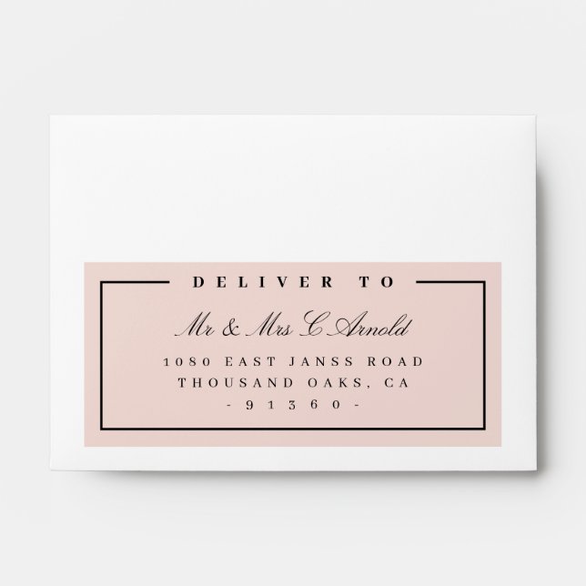 RETURN ADDRESS modern elegant blush pink black Envelope (Front)