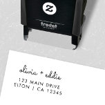 Return Address | Modern Informal Couple Wedding Self-inking Stamp<br><div class="desc">Simple return couple address stamp in a modern minimalist design style with an elegant natural script typography in classic black and white,  with an informal handwriting style font. The text can easily be personalized for a super unique stamp for your wedding or any occasion!</div>
