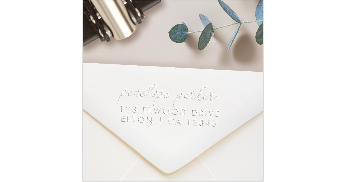 Embosser Script Return Address | Modern Minimal Elegant Script Embosser | Zazzle