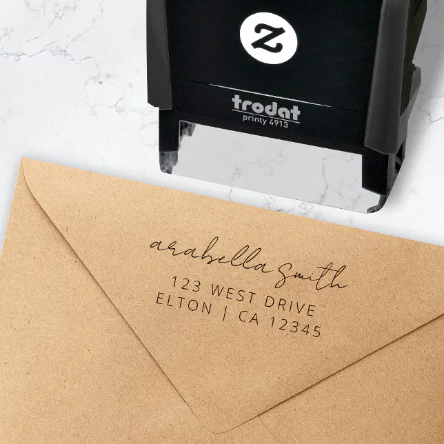 Modern Ink Stamp Design Return Address | Modern Minimalist Elegant Script Self-inking Stamp ...