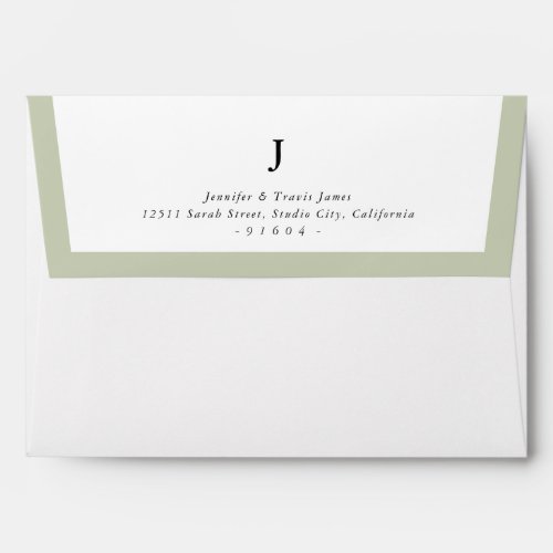 RETURN ADDRESS modern monogram sage green edge Envelope