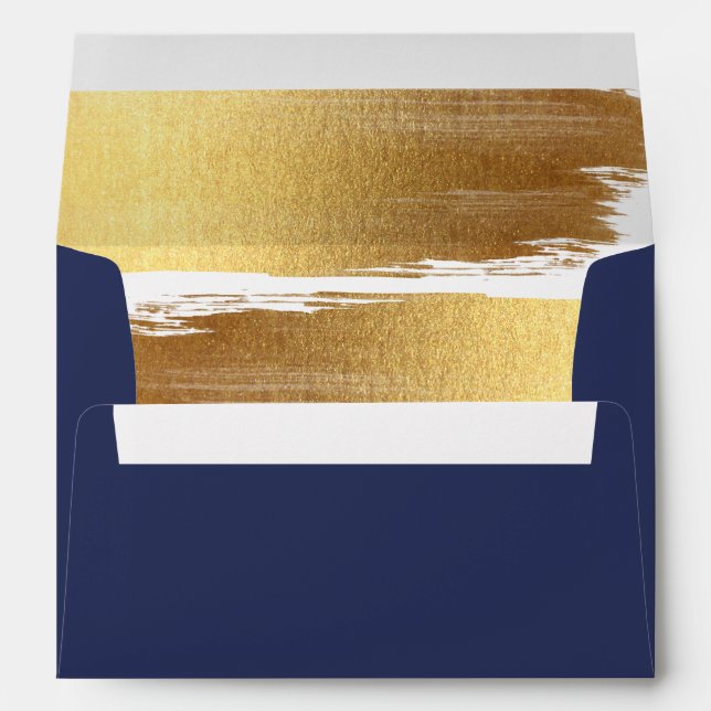 RETURN ADDRESS modern navy blue gilded gold Envelope (Back (Bottom))