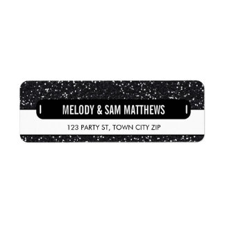 RETURN ADDRESS modern panel sparkly glitter black Label