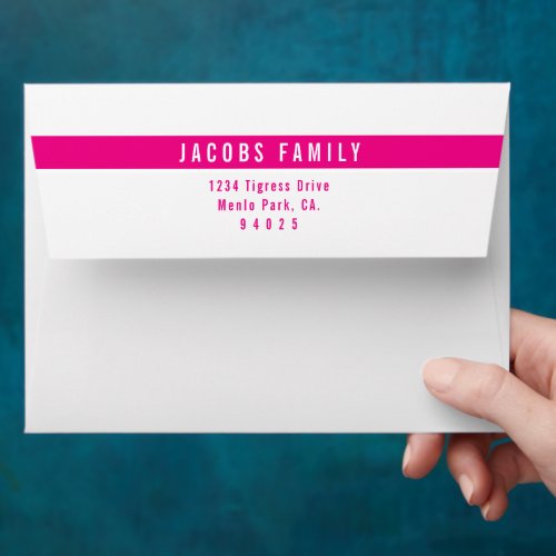 RETURN ADDRESS modern simple stripe hot pink Envelope