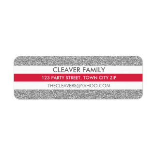 RETURN ADDRESS modern stripe glitter silver red Label