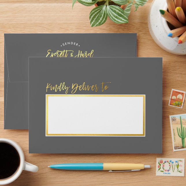 RETURN ADDRESS modern stylish grey gold Envelope (Desk)