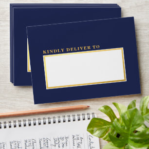 RETURN ADDRESS modern stylish navy blue gold Envelope