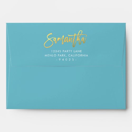 RETURN ADDRESS modern turquoise blue SAMANTHA Envelope