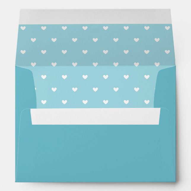 RETURN ADDRESS modern turquoise blue white hearts Envelope (Back (Bottom))