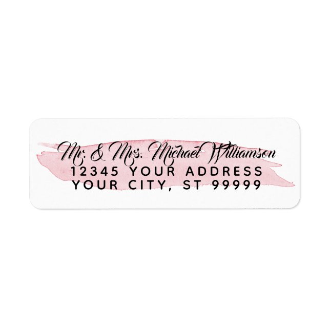 Return Address Modern Watercolor Brush Stroke Pink Label (Front)