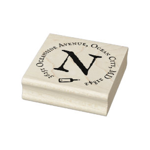 Return Address Monogram Message in a Bottle  Rubber Stamp