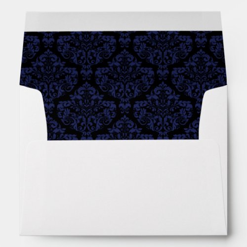 Return Address Navy Blue Black Damask Envelopes